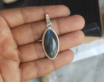 Labradorite Pendant - 925 sterling silver finish pendant - Cabochon pendant - Natural gemstone pendant - Women necklace gift idea