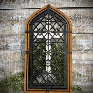 Cathedral Window "faux" Wrought Iron look wall panel, Cathedral windows, Church window decor, Church Window Panels, Wall Panel Displays