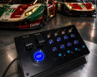 PC USB Box 31 functions back lit blue push buttons, toggles, encoders, mini toggles, backlit engine start  sim racing