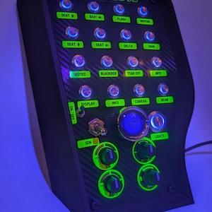 Pc USB-knopdoos 3D-geprinte carbonstijl gekantelde middenconsole 31 functies met achtergrondverlichting blauw + neonstickersvel voor Sim Racing