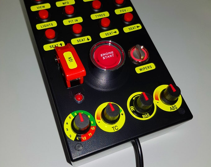PC USB 28 Function Push Button Box Red + Start Engine + Neon Labels ...