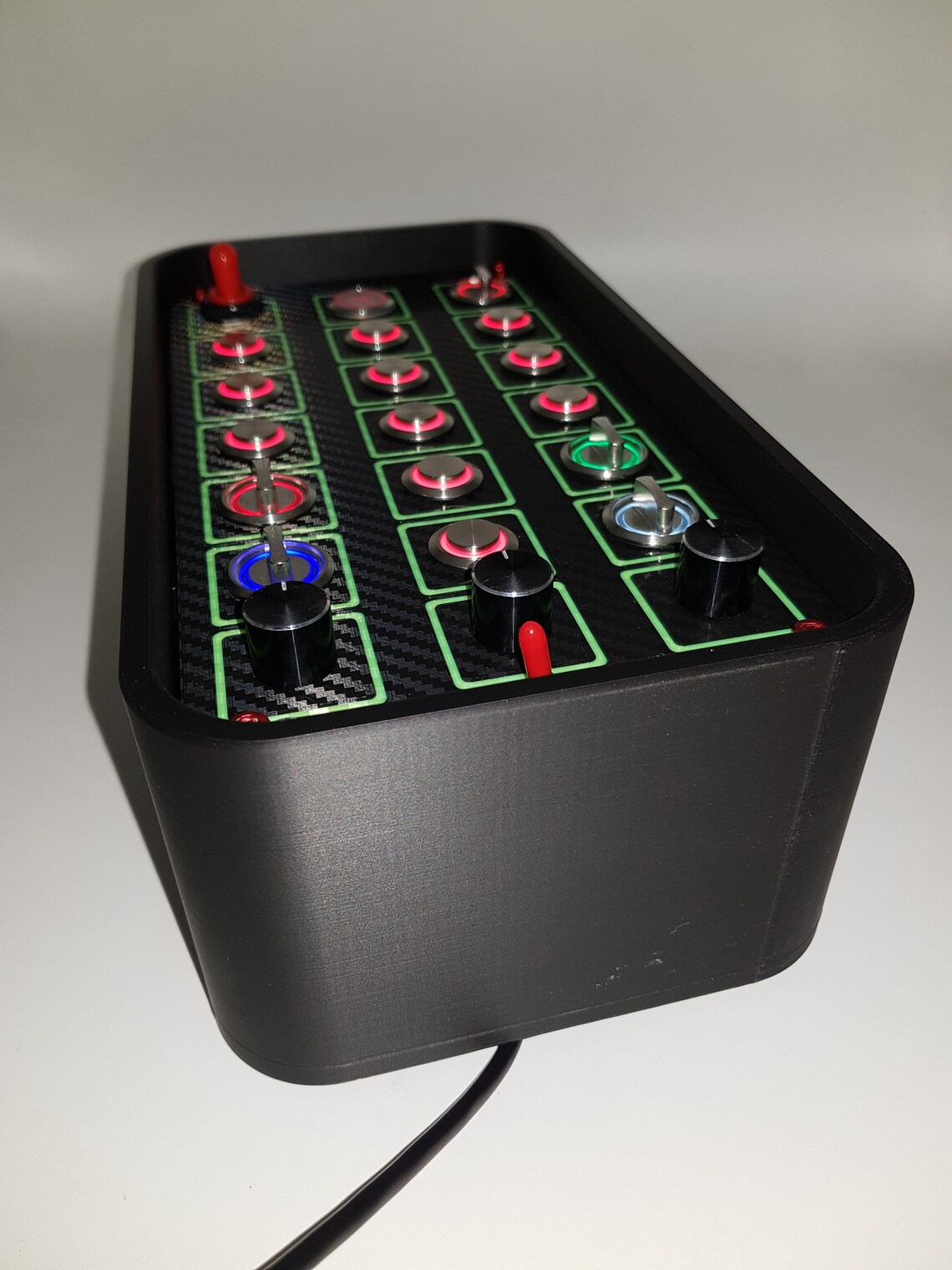 Pc Usb Button Box 3D Printed Carbon Style With Neon Lines 29 Functions ...