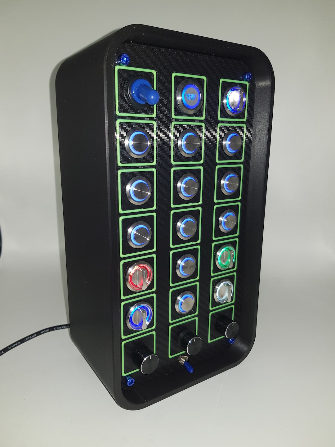 Pc Usb Button Box 3D Printed Carbon Style With Neon Squares (it Glows ...