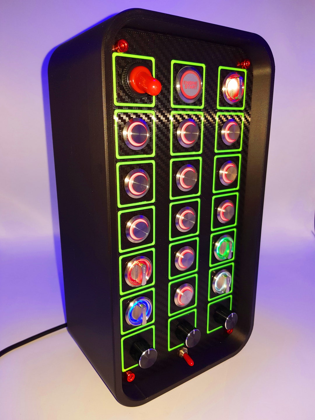 Pc Usb Button Box 3D Printed Carbon Style With Neon Lines 29 Functions ...