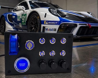PC 19 functions push usb Button Box Blue or Red back lit buttons, start engine, rotary back lit selector for sim racing