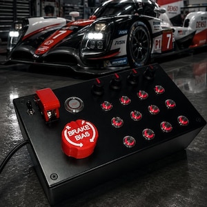 PC  USB button Box 24 functions back lit Red sim racing with five rotary encoders