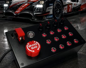 PC  USB button Box 24 functions back lit Red sim racing with five rotary encoders