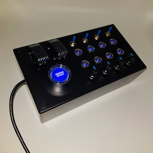 PC USB Box 31 functions back lit blue push buttons, toggles, encoders, mini toggles, backlit engine start  sim racing