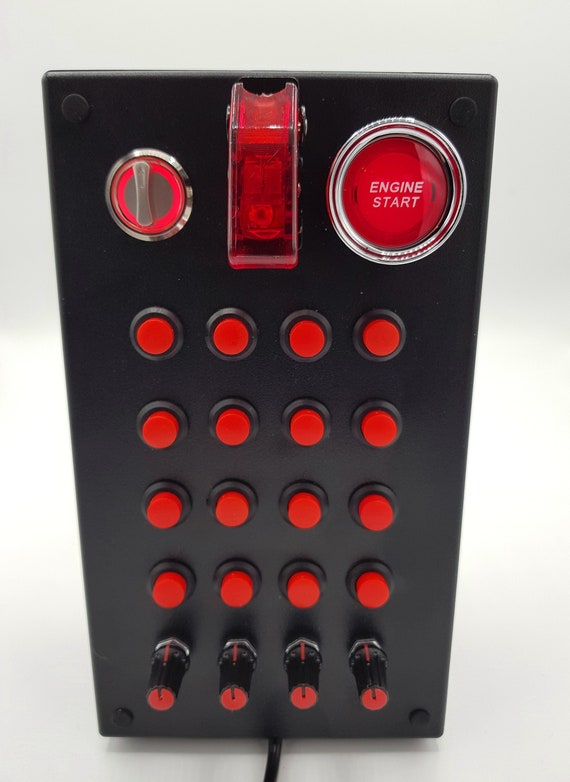 PC USB button Box 28 functions back lit Red with Neon Labels sheet sim  racing