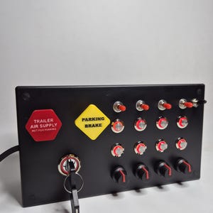 PC USB 31 function button box for truck simulation back-lit red with Trailer air supply and parking brake switches