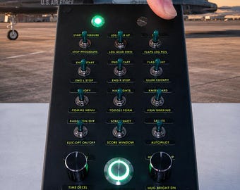Pc USB button box 29 functions for DCS including labels sheet, 12 toggles with silicone covers, back-lit button and encoders