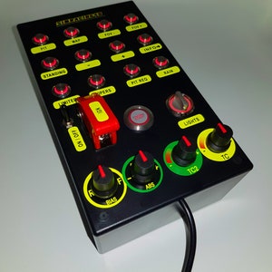 PC USB button Box 28 functions back lit Red with neon labels sheet for sim racing