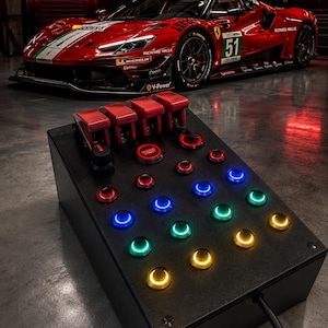 PC USB button box 26 functions black back-lit multicolour buttons for simracing (inspired on the Ferrari 296)