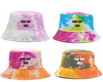 T92 Personalizado Tie Dye Bucket Hat, Bordado personalizado Sombreros de sol, Bachelorette Party Favors, Regalos para damas de honor de la novia, Gorra de playa