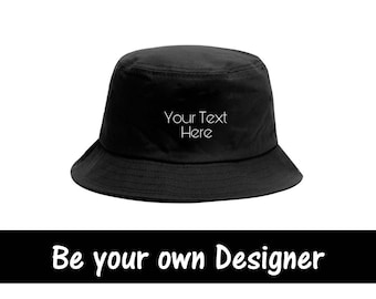 Sombrero tipo cubo T92 personalizado con texto bordado personalizado, regalo personalizado de sombrero de verano, sombrero tipo cubo negro personalizado hecho a medida
