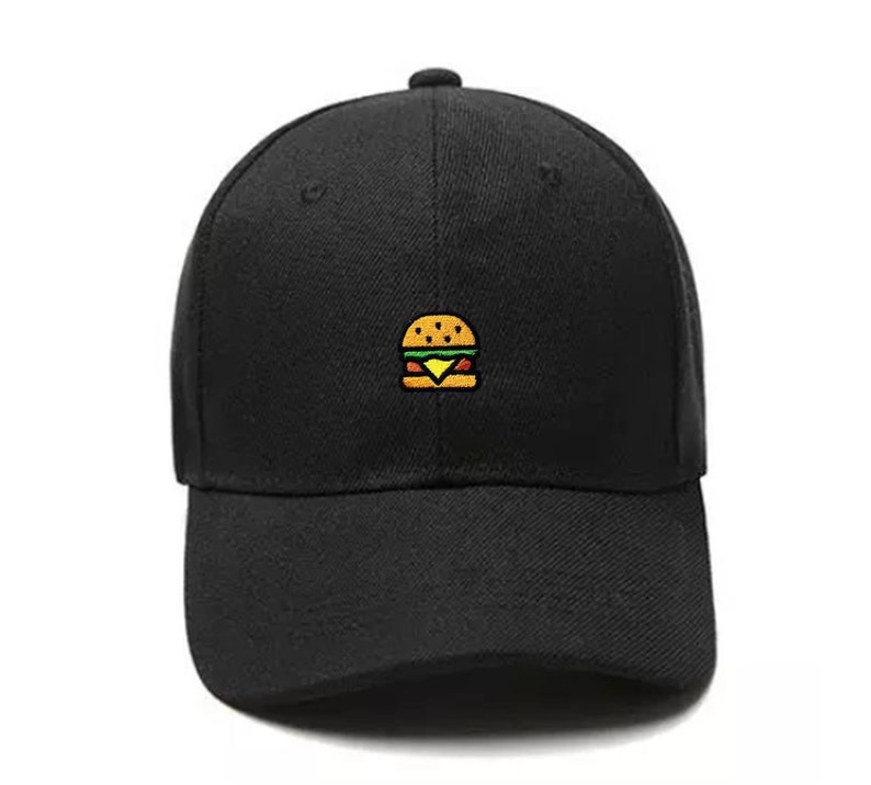 T92 Exclusive Embroidery Burger unstructured strapback baseball Dad Hat Men Women Embroidered Cap image 1