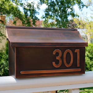 Copper Mailbox With Embossed House Numbers and Brown/Black Patina