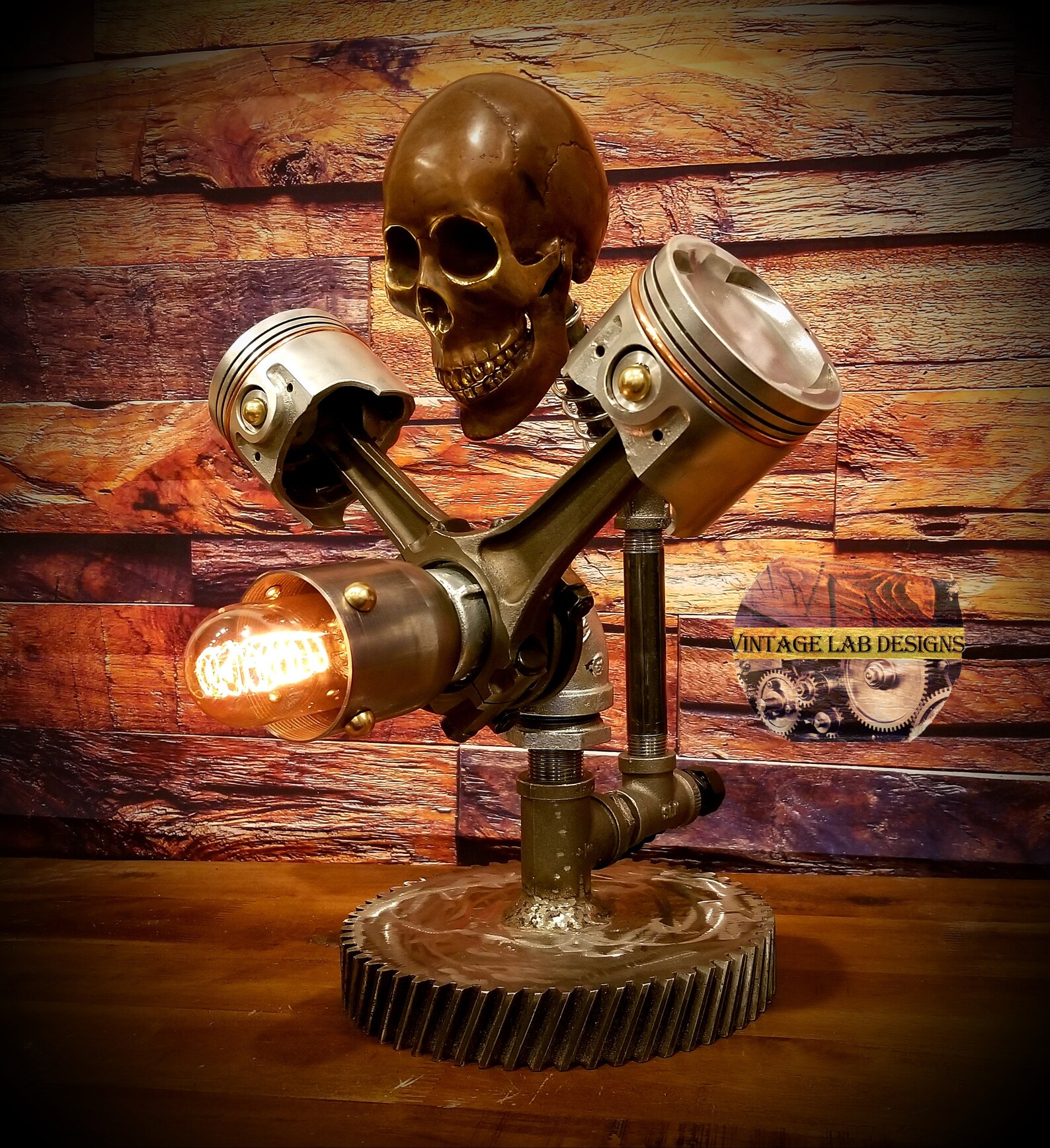 Piston Skull Pipe Bronze Touch Desk Lamp. Steampunk Unique 3 Etsy