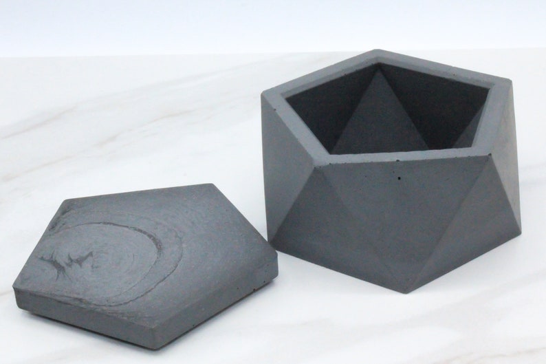 Concrete Box-Jewelry Box-Geometrical Decor-Trinket Dish-Stash Box-Sacred Geometry image 4
