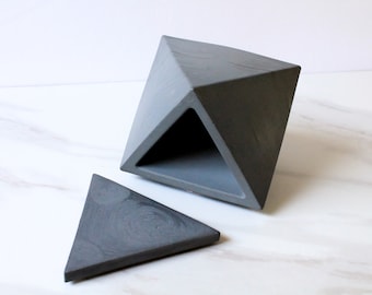 Geometric Trinket Box-Unique Urn for Small Pets-Stasher with Lid-Concrete Jewlery Box with Lid