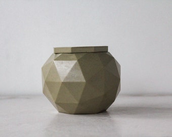 Geometric Decor Jar-Lidded Concrete Spice Salt Cellar-Olive Green Geomeric Home Decor Art-Housewarming Gift