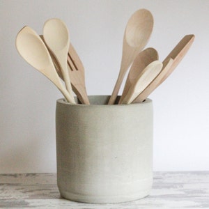 Concrete Utensil Holder-Kitchen Utensil Crock-Rustic Farmhouse Kitchen Decor ↓Shop Link Below For More Great Stuff↓