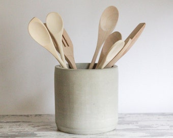 Concrete Utensil Holder-Kitchen Utensil Crock-Rustic Farmhouse Kitchen Decor ↓Shop Link Below For More Great Stuff↓