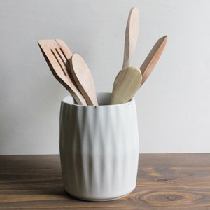 Modern Utensil Holder-Unique Embossed Utensil Crock- Rustic Modern Kitchen Decor Gift