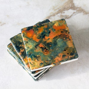 Artisan Marble Coasters-Square Coasters-Set of 4 or 9 Drink Coaster-Art Coasters-Table Decor
