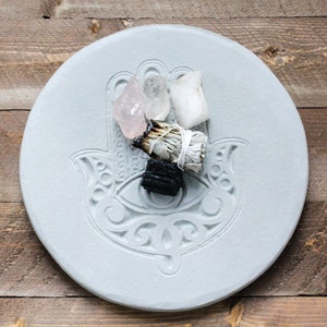 Incense Tray-Hamsa Zen Decor-Tray for Crystals-Candle Tray image 2