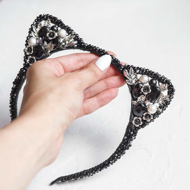Cat ear hair clip realistic cat ears beaded kitten ears Etsy