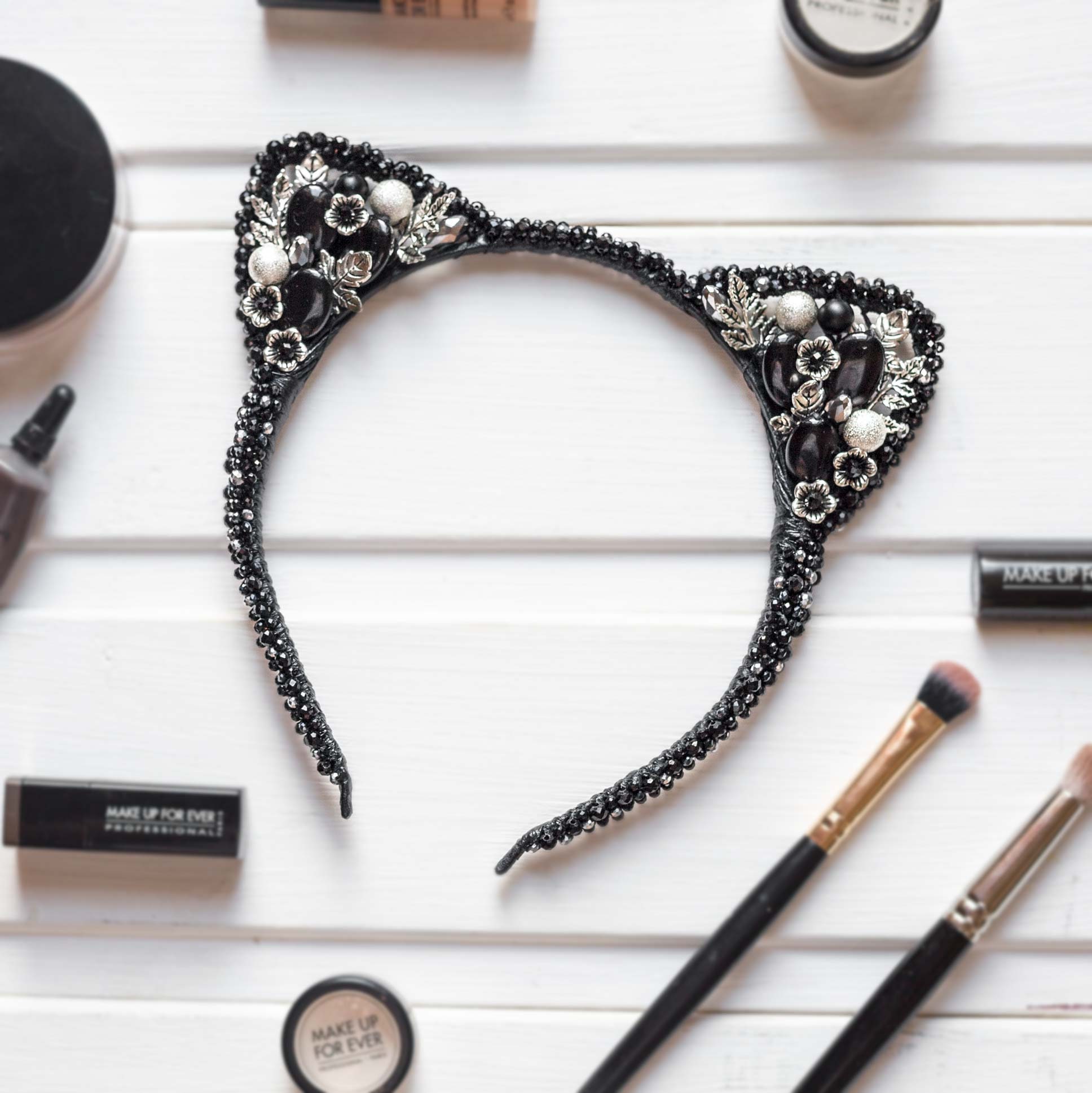 Cat ear hair clip realistic cat ears beaded kitten ears Etsy