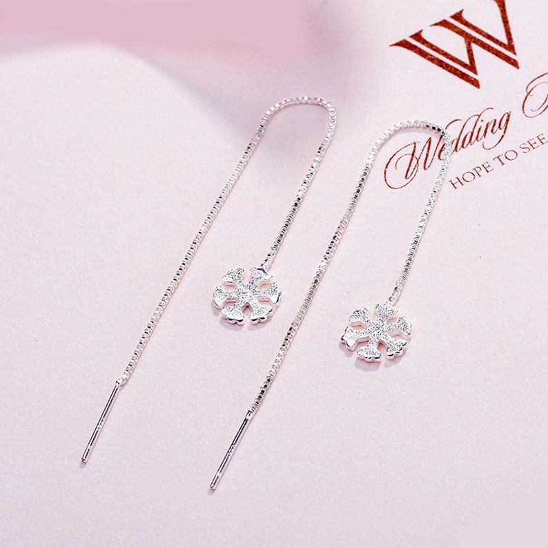 Snowflake 925 Sterling Silver Threader Earrings