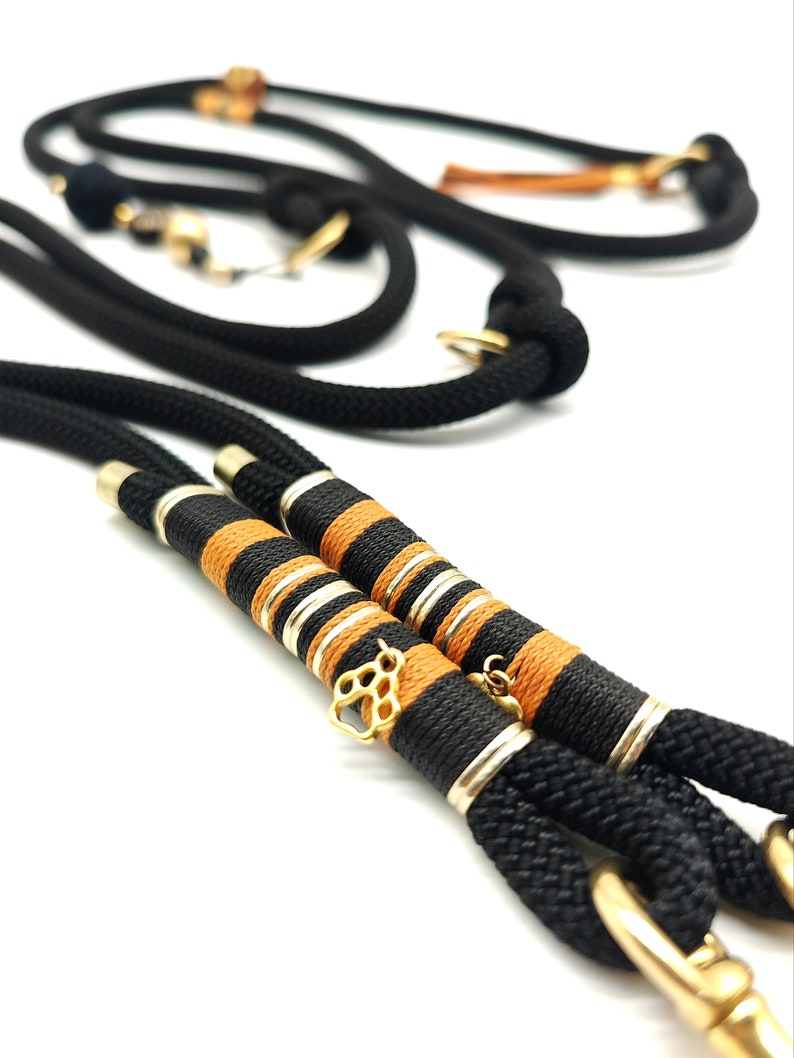 Dog leash for large dogs, premium rope leash, black 10 mm handmade image 3
