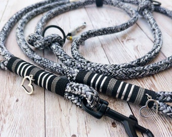 Dog leash for large dogs, rope black silver, 10 mm handmade