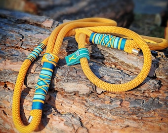 Retriever leash 8 mm for small dogs, premium rope, orange turquoise handmade