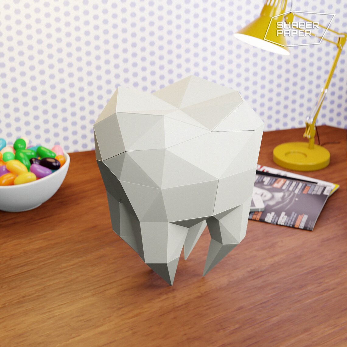 Papercraft 3D Tooth template Halloween decor low poly paper | Etsy