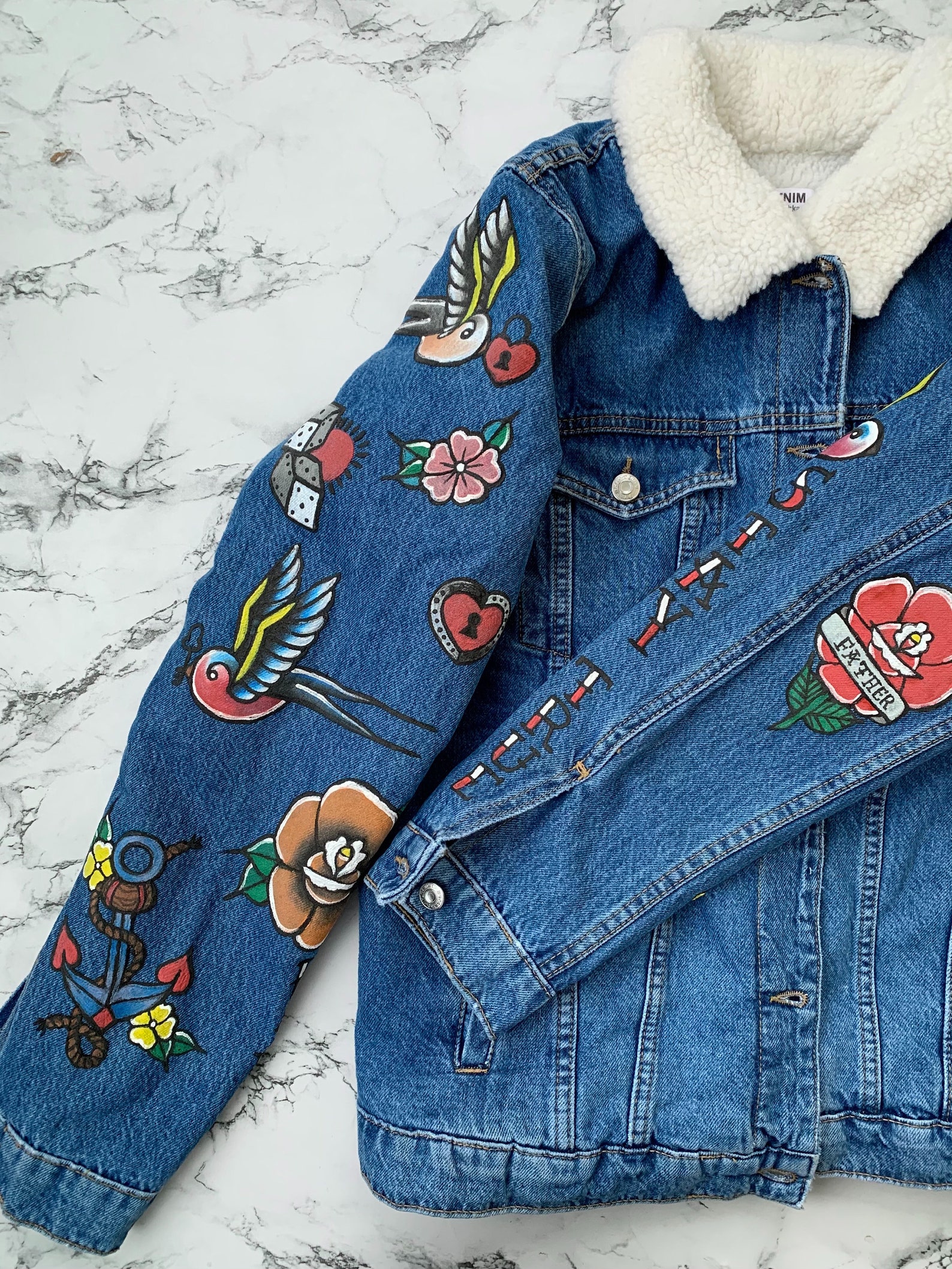 Hand Painted Denim Jacket Custom Denim Jacket Blue Denim Etsy