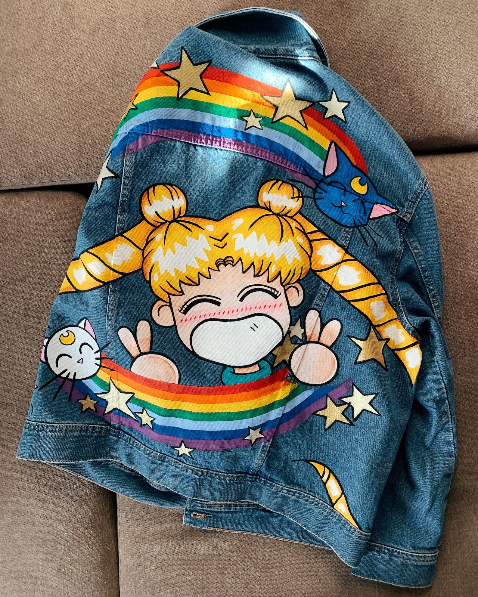 Sailor Moon Hand Painted Denim Jacket Custom Denim Jacket Etsy