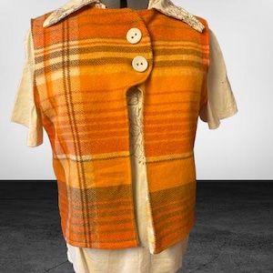 Ladies wool vest small upcycled vintage wool blanket and cotton lining handmade one of a kind