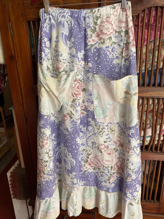 Jupe Vintage Faite Main Imprimée Florale - Taille 10, Longueur 31.5 Pouces, Coton, Très Bon état