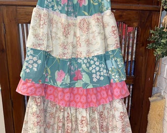 saia plissada em camadas feita à mão feminina cintura média elástica patchwork lençóis vintage reaproveitados
