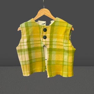 Ladies wool vest size 8-10 cropped upcycled vintage woolen blanket lined with vintage cotton sheet green handmade sustainable