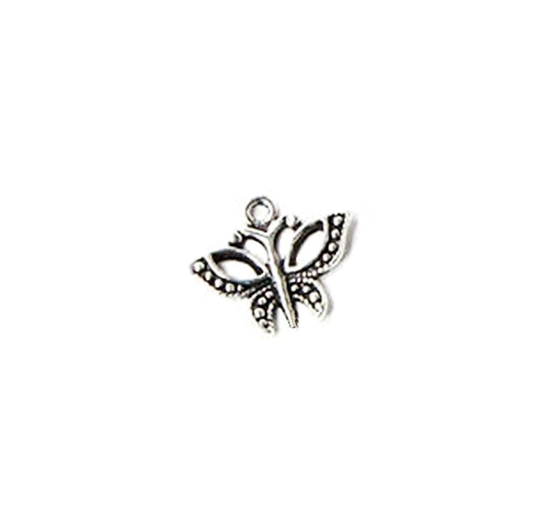10 Butterfly charms antique silver tone A337