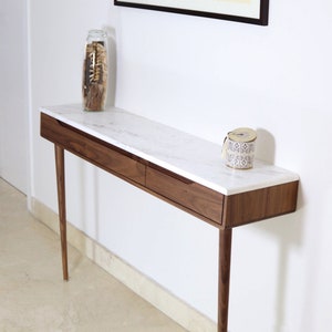 Console table with drawers in walnut or Oak and marble top image 4