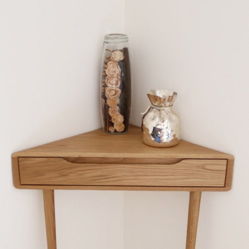 Corner Console Table in Walnut or Solid Oak With Marble Top. Etsy