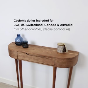 Console Table with drawer and 4 Legs in solid American Oak or Walnut