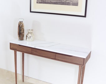 Console table in  Oak or Walnut with Marble top