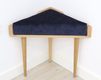 Corner Stool, Seat, Ottoman in Solid American Oak or Walnut with Padded Upholstery