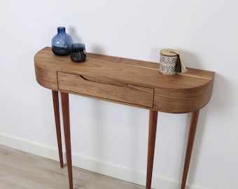 Console Table with drawer and 4 Legs in solid American Oak or Walnut